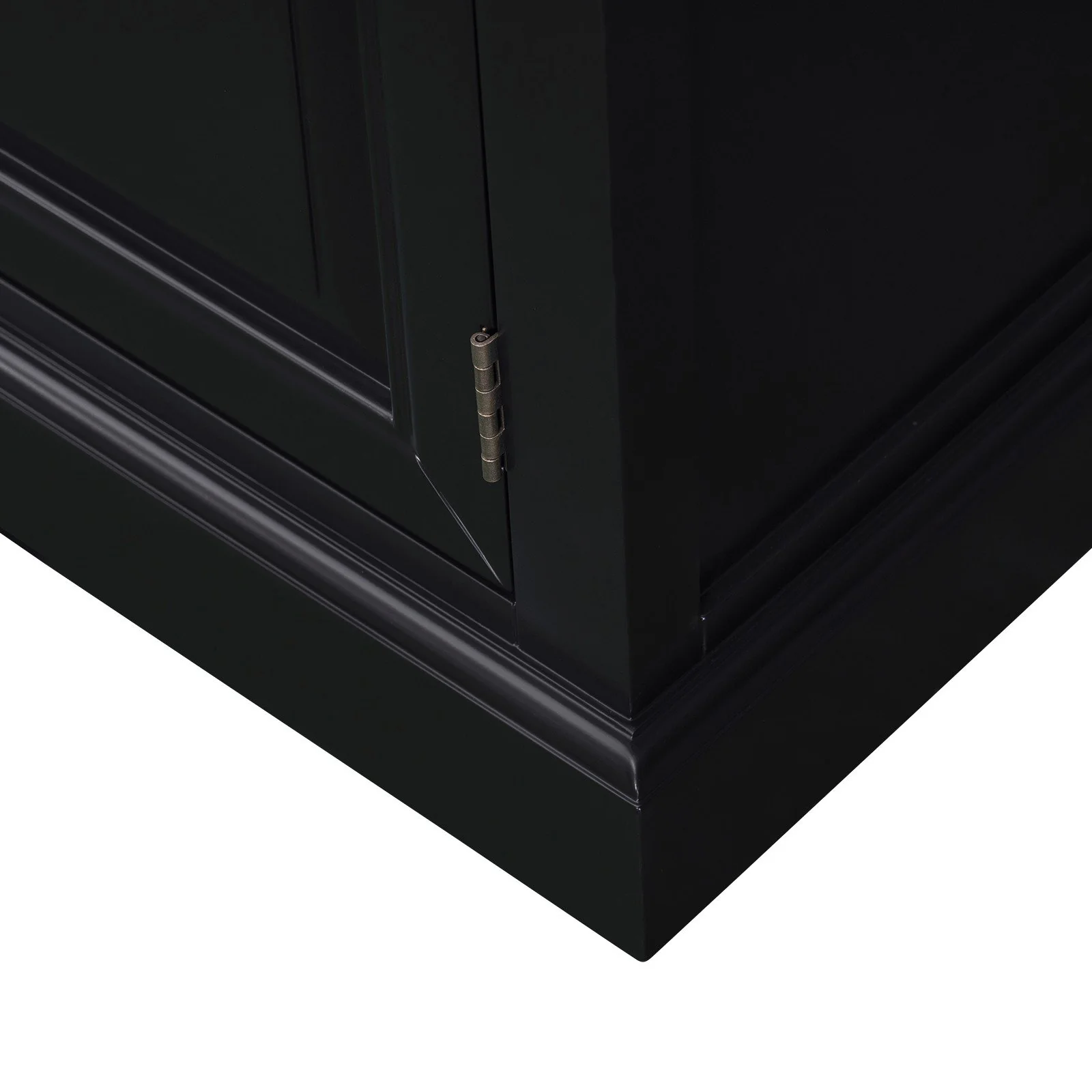Hamptons Buffet & Hutch Glass Door Library Bookcase/ Display Cupboard with Oak Timber Top (Black/White) - Image 15