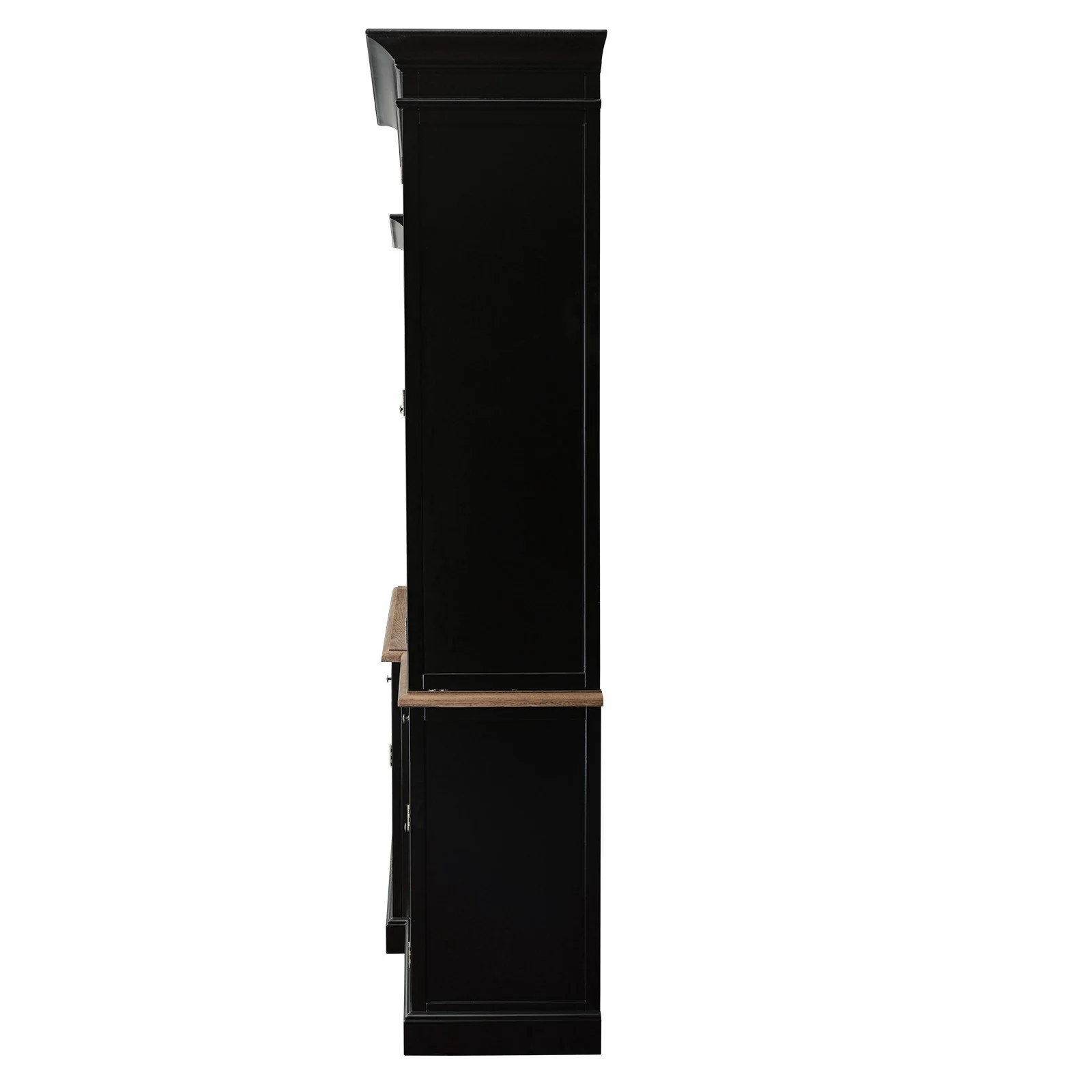 Hamptons Buffet & Hutch Glass Door Library Bookcase/ Display Cupboard with Oak Timber Top (Black/White) - Image 5