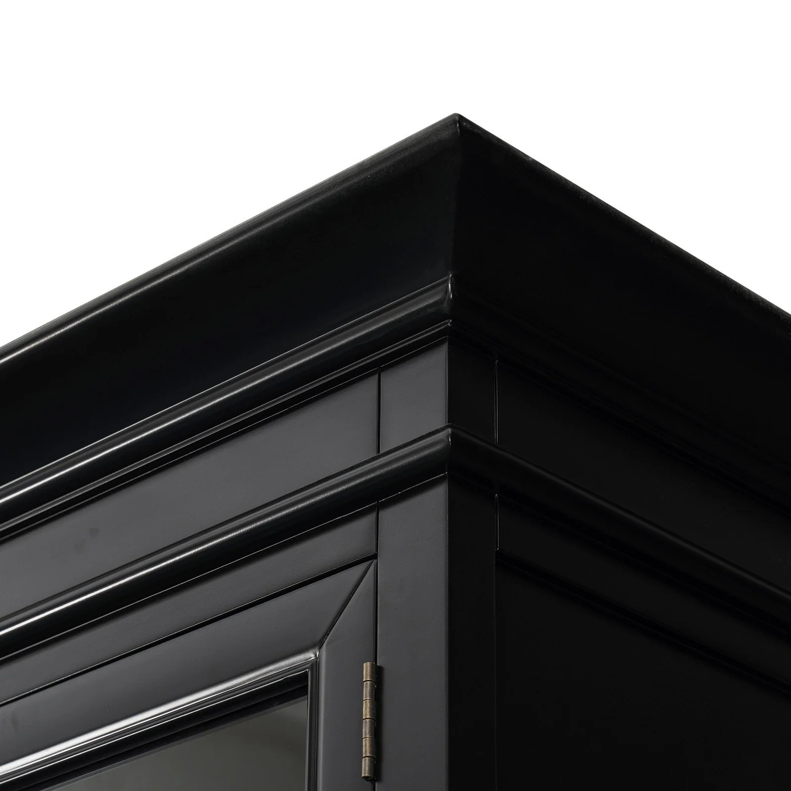 Hamptons Buffet & Hutch Glass Door Library Bookcase/ Display Cupboard with Oak Timber Top (Black/White) - Image 6