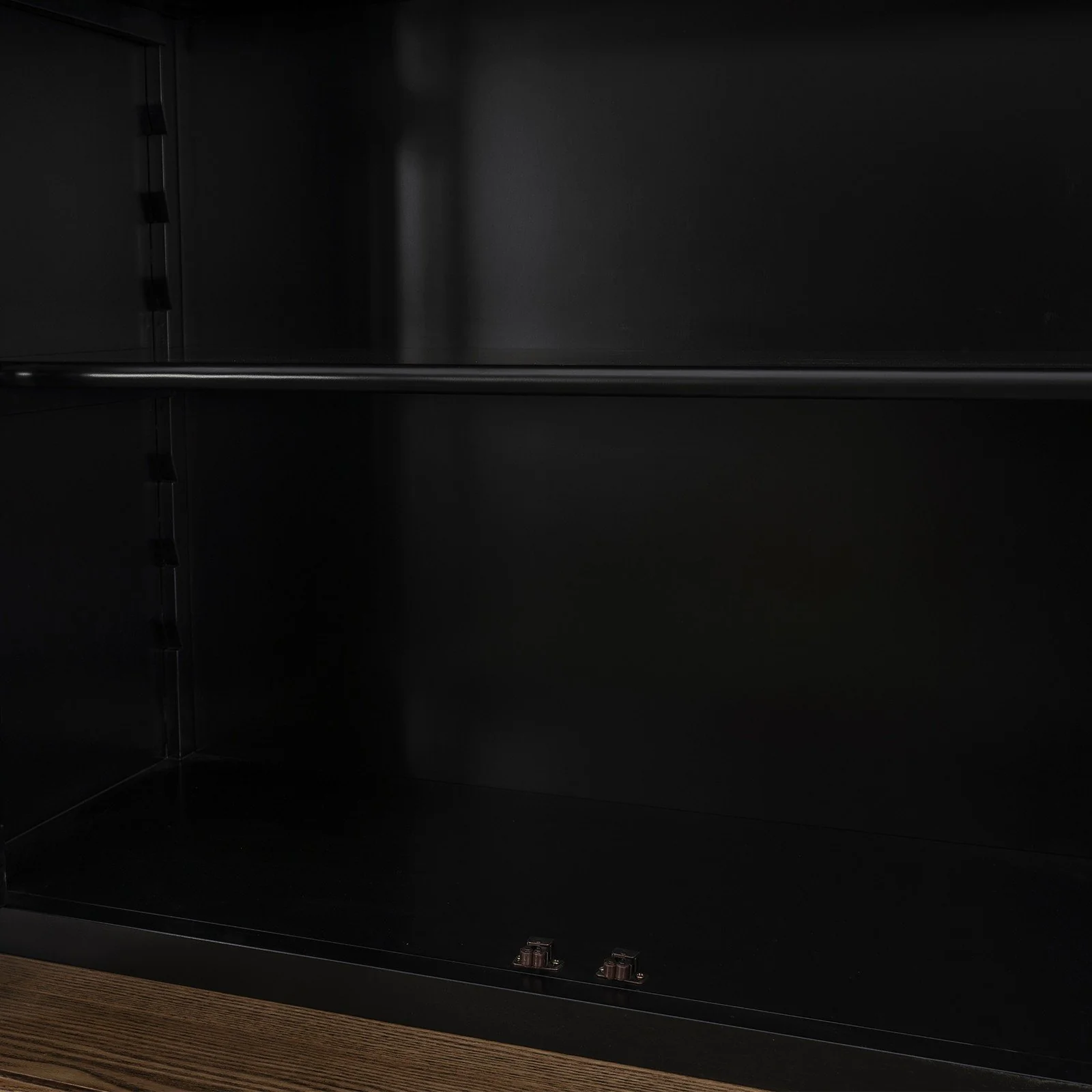 Hamptons Buffet & Hutch Glass Door Library Bookcase/ Display Cupboard with Oak Timber Top (Black/White) - Image 9
