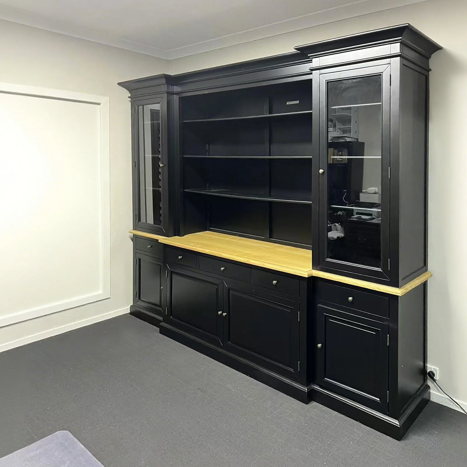 Hamptons Sorrento Buffet Sideboard Glass Hutch Open Bookcase - Image 17