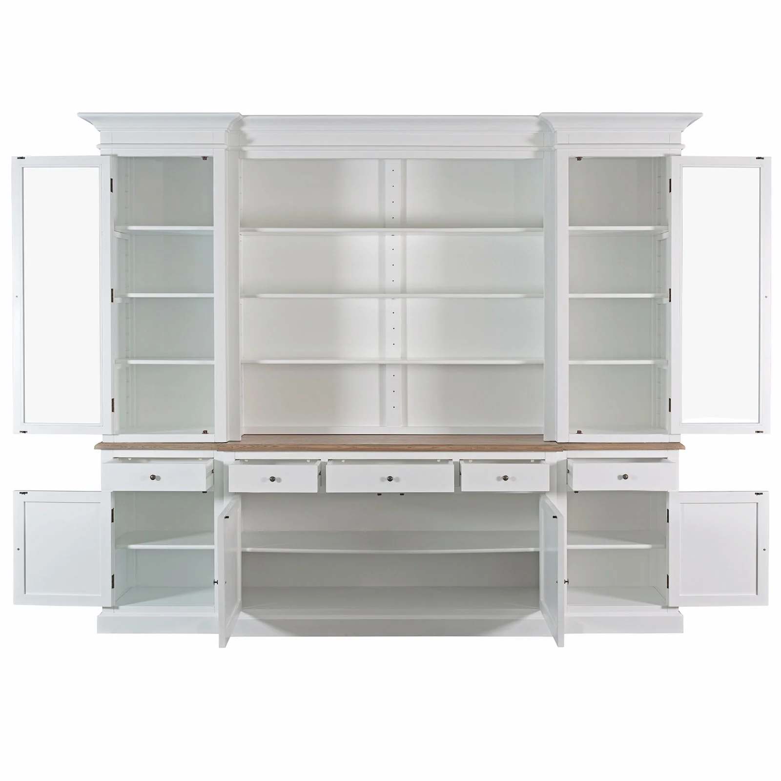 Hamptons Sorrento Buffet Sideboard Glass Hutch Open Bookcase - Image 21