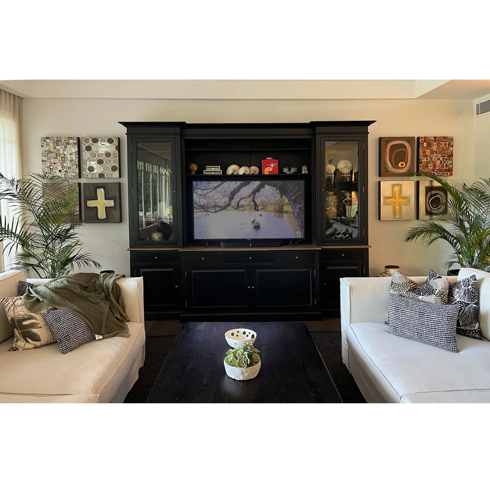 Hamptons Sorrento Buffet Sideboard Glass Hutch Open Bookcase - Image 3