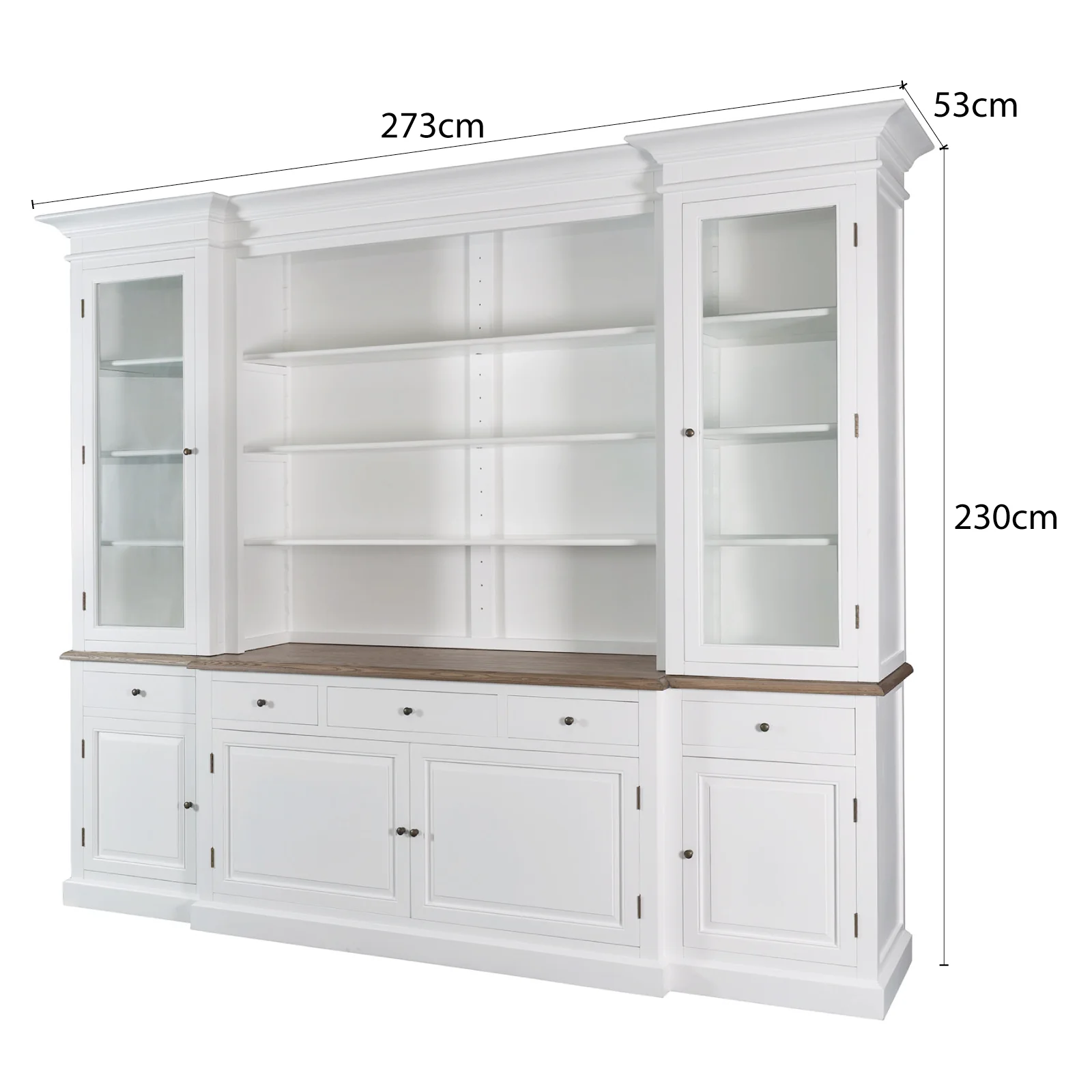 Hamptons Sorrento Buffet Sideboard Glass Hutch Open Bookcase - Image 32