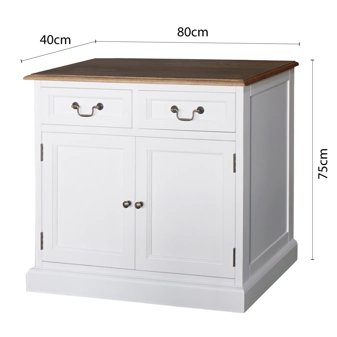 Hamptons Sorrento 2-Drawer Storage Cupboard Cabinet Natural Top - Image 3