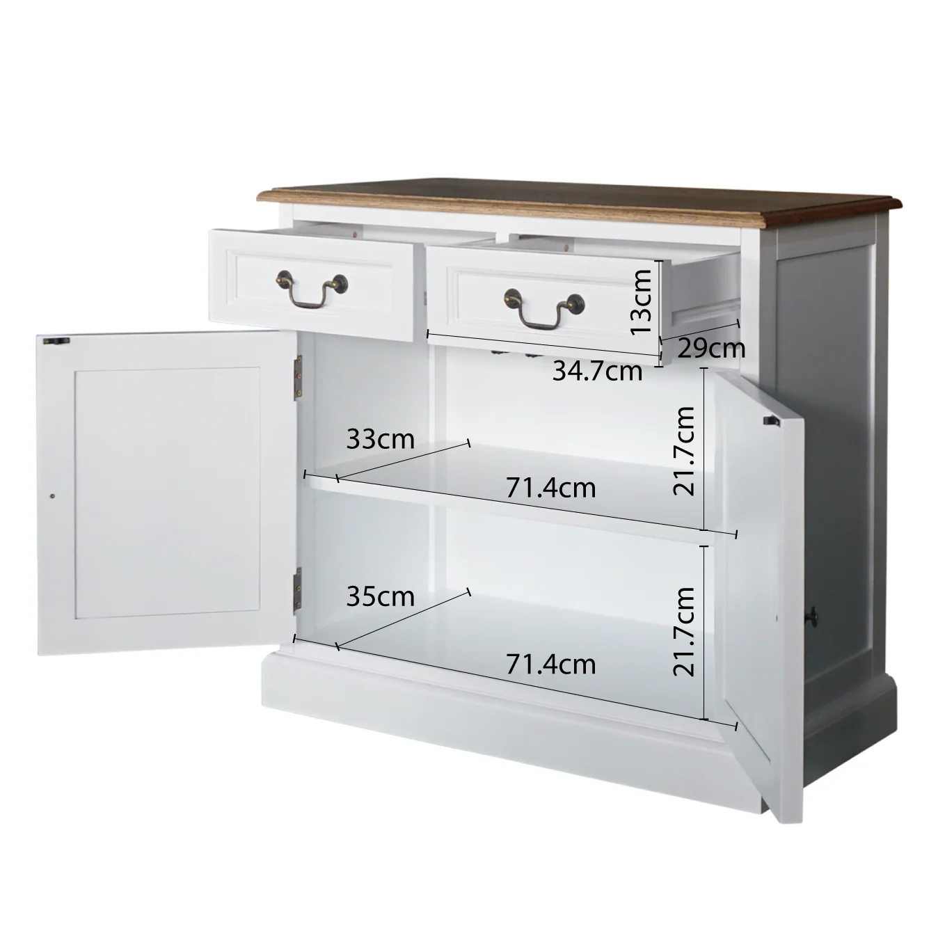 Hamptons Sorrento 2-Drawer Storage Cupboard Cabinet Natural Top - Image 4