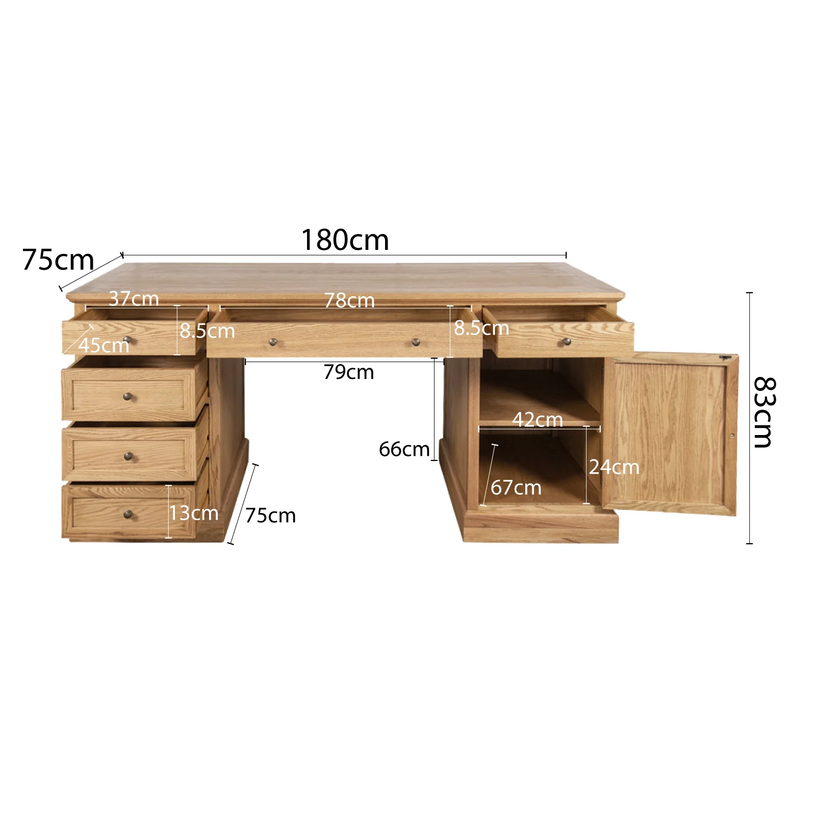 Hamptons Halifax 180cm Timber Executive Desk - Image 13