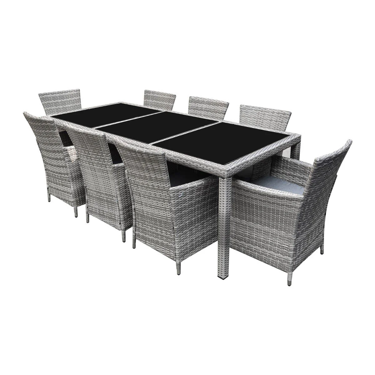 Malibu 9 Piece 8 Seater Outdoor Dining Set Furniture Rattan Steel Frame Light Ash Brown - Image 12