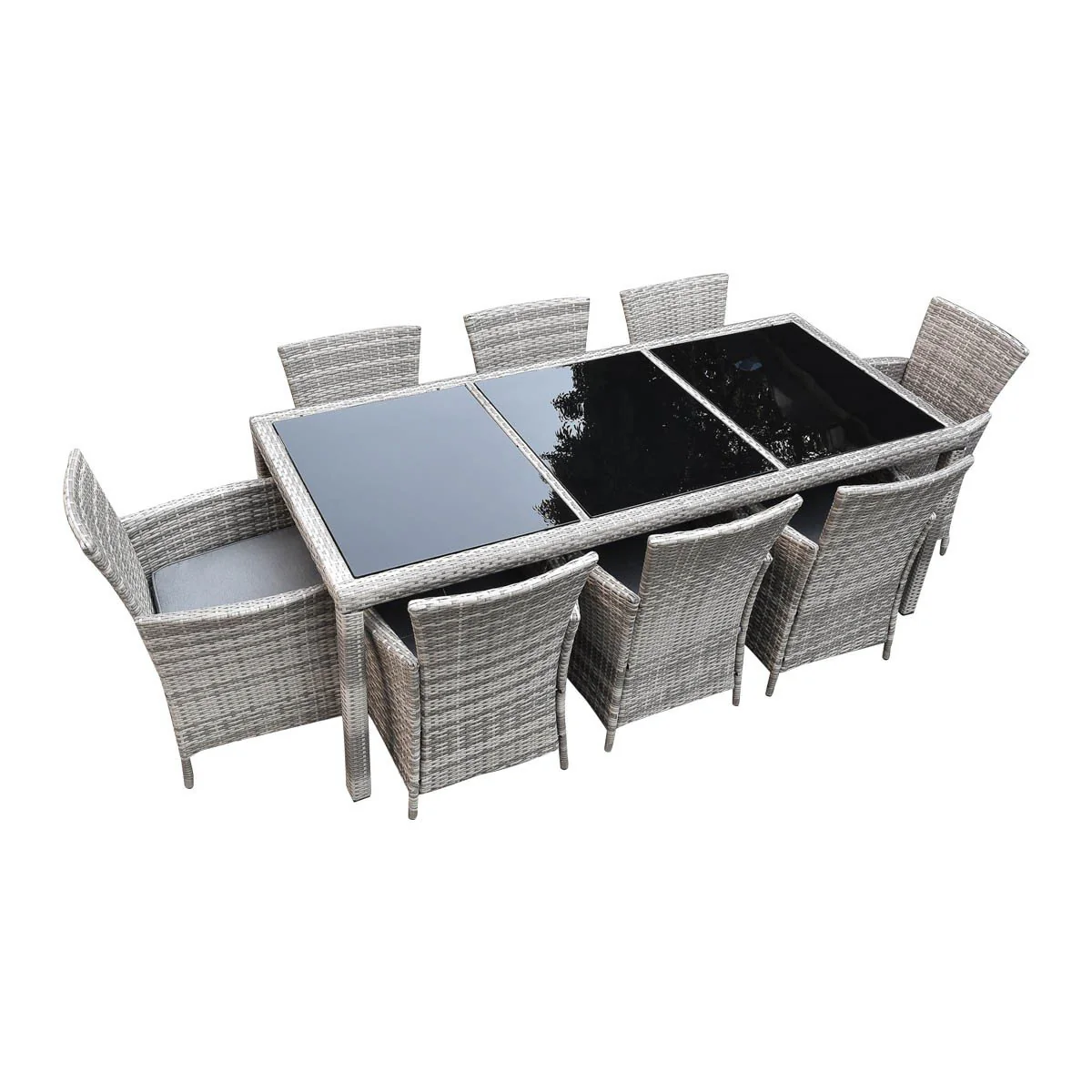 Malibu 9 Piece 8 Seater Outdoor Dining Set Furniture Rattan Steel Frame Light Ash Brown - Image 13