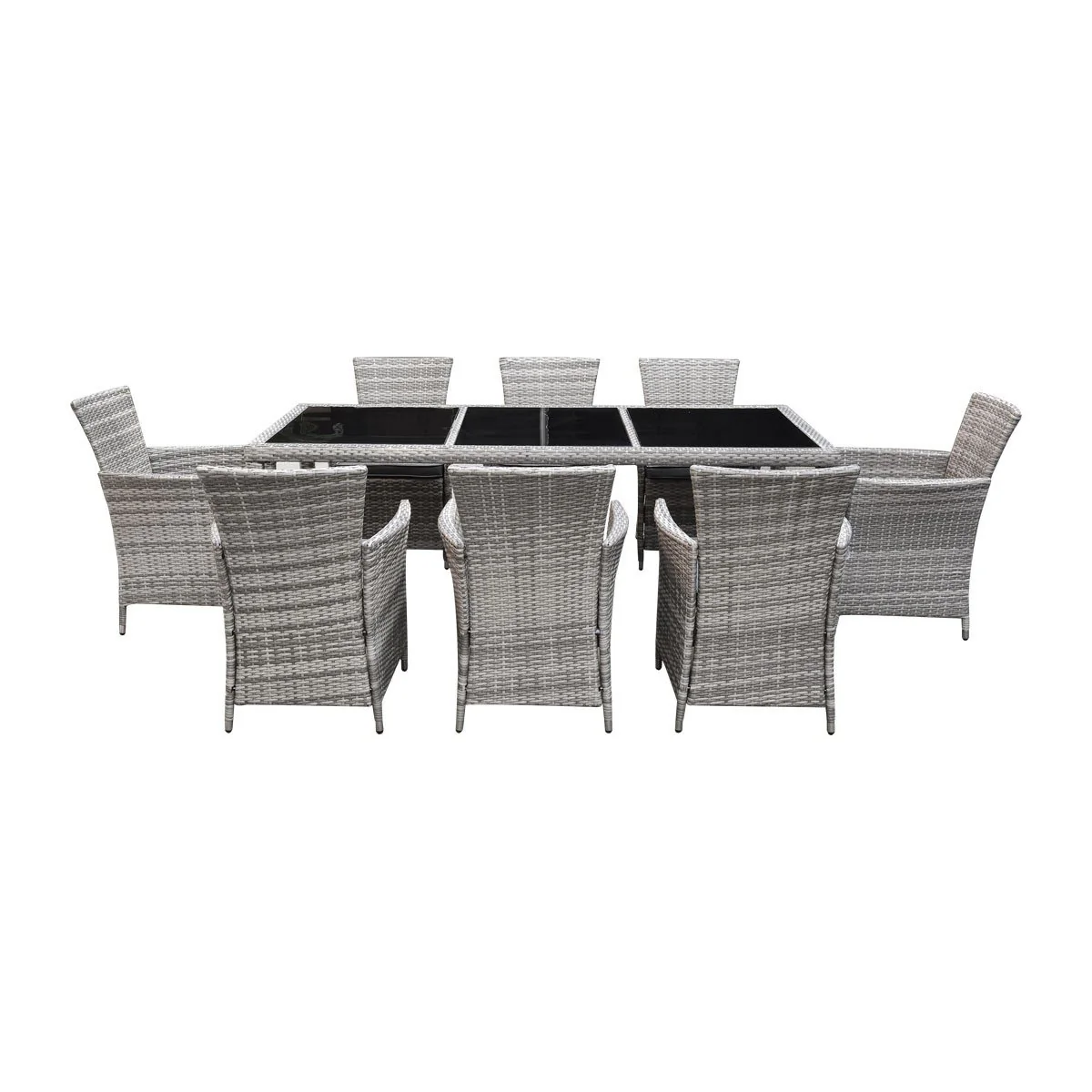 Malibu 9 Piece 8 Seater Outdoor Dining Set Furniture Rattan Steel Frame Light Ash Brown - Image 3