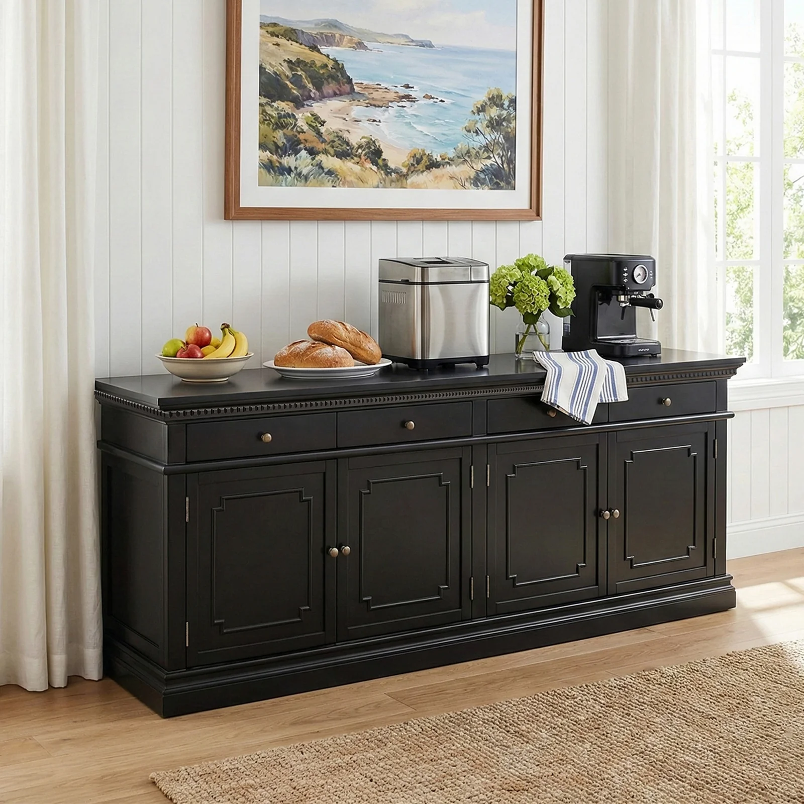 New England Hamptons 4 Drawers 4 Doors Sideboard Buffet & Console Cabinet - Image 20