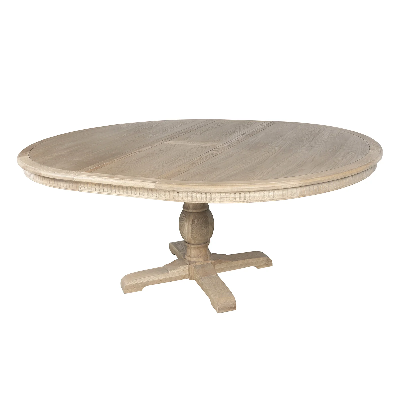 New England Hamptons Round Dining Table with Dentil Molding in Natural Ash Pedestal Base 150cm-190cm - Image 10