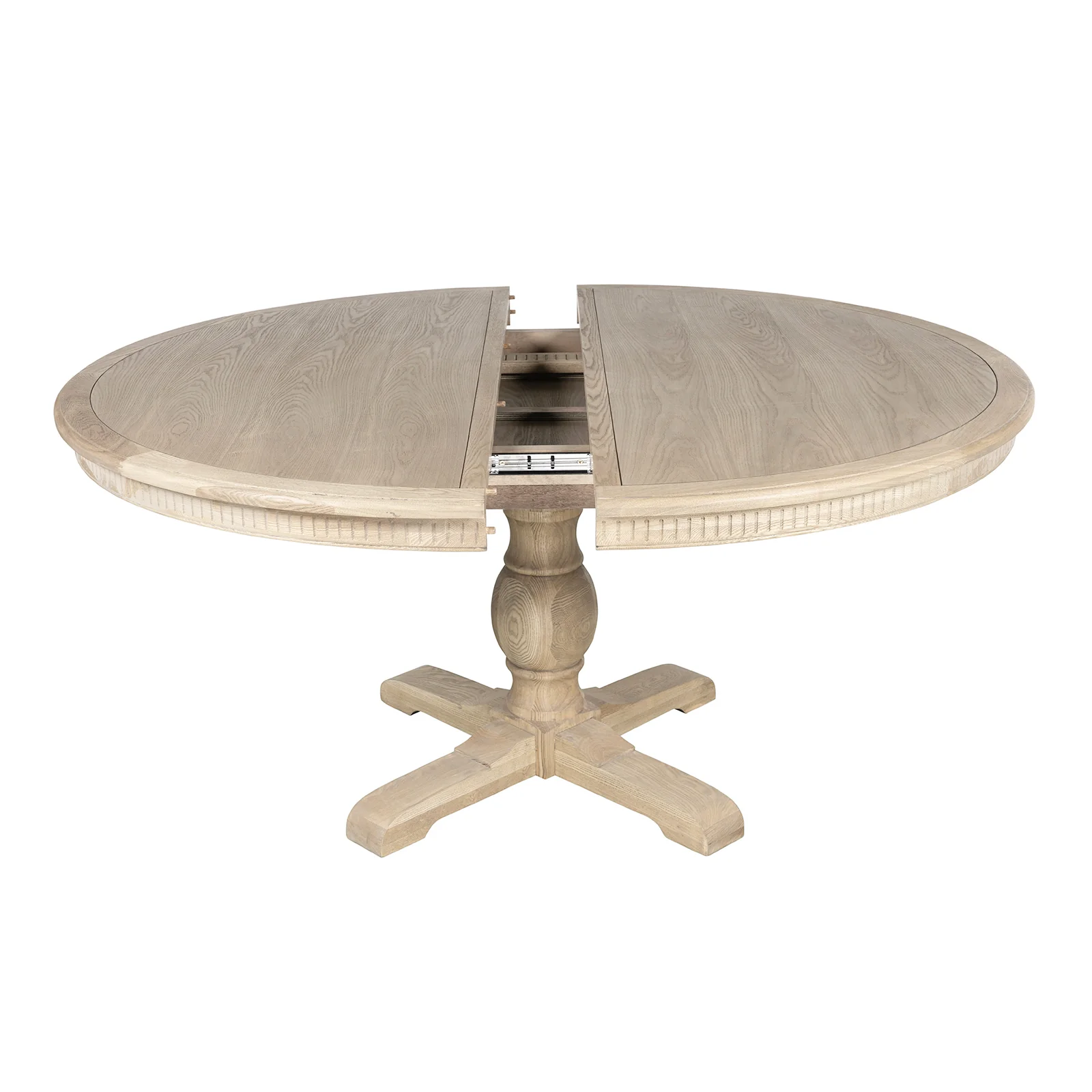 New England Hamptons Round Dining Table with Dentil Molding in Natural Ash Pedestal Base 150cm-190cm - Image 11