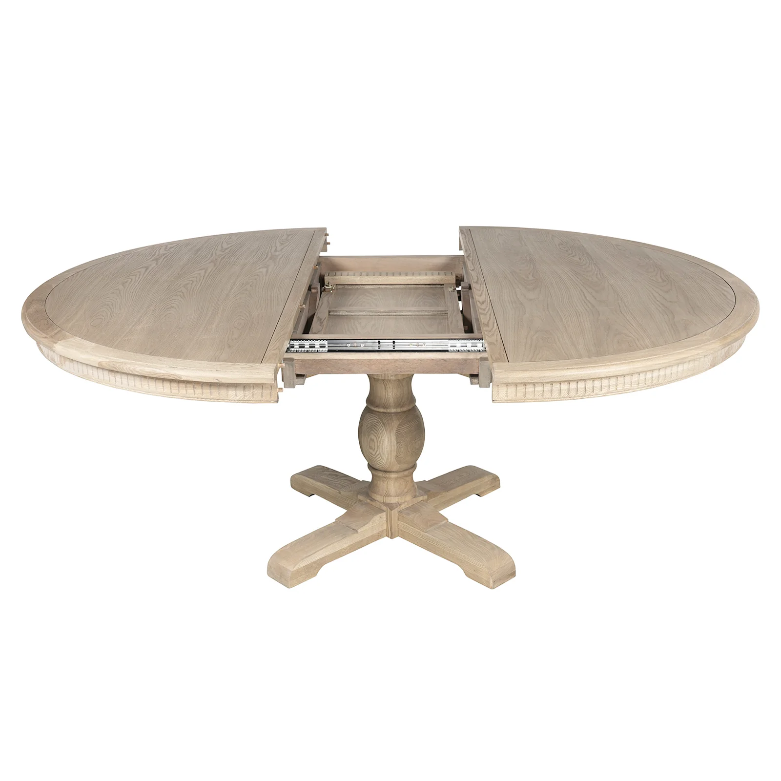 New England Hamptons Round Dining Table with Dentil Molding in Natural Ash Pedestal Base 150cm-190cm - Image 12