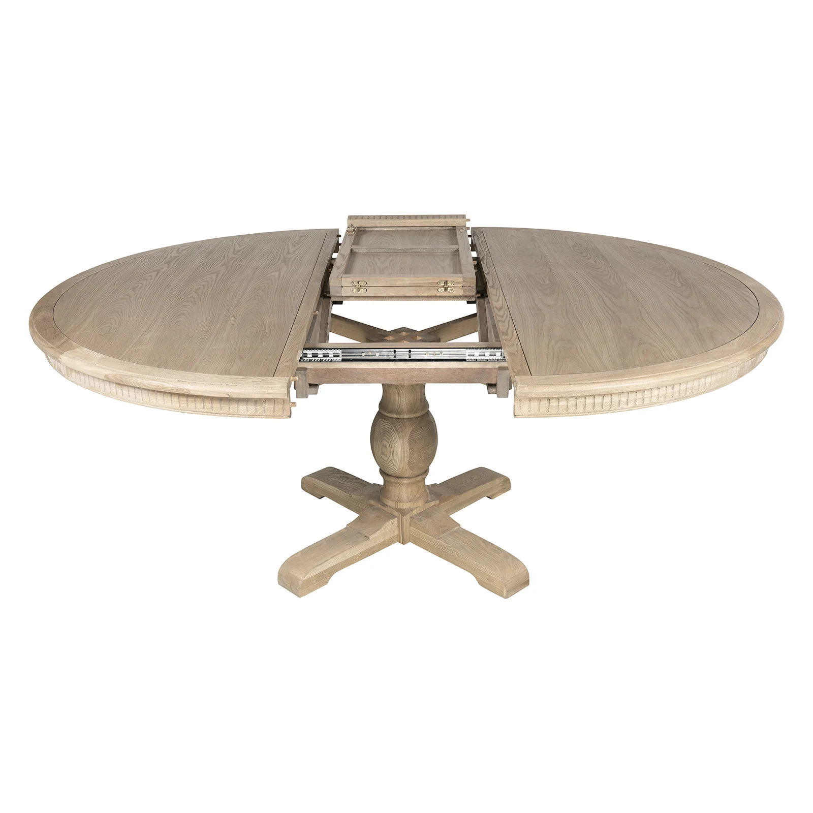 New England Hamptons Round Dining Table with Dentil Molding in Natural Ash Pedestal Base 150cm-190cm - Image 13