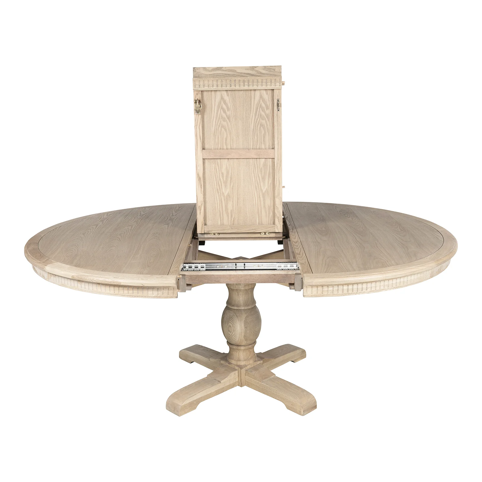 New England Hamptons Round Dining Table with Dentil Molding in Natural Ash Pedestal Base 150cm-190cm - Image 14