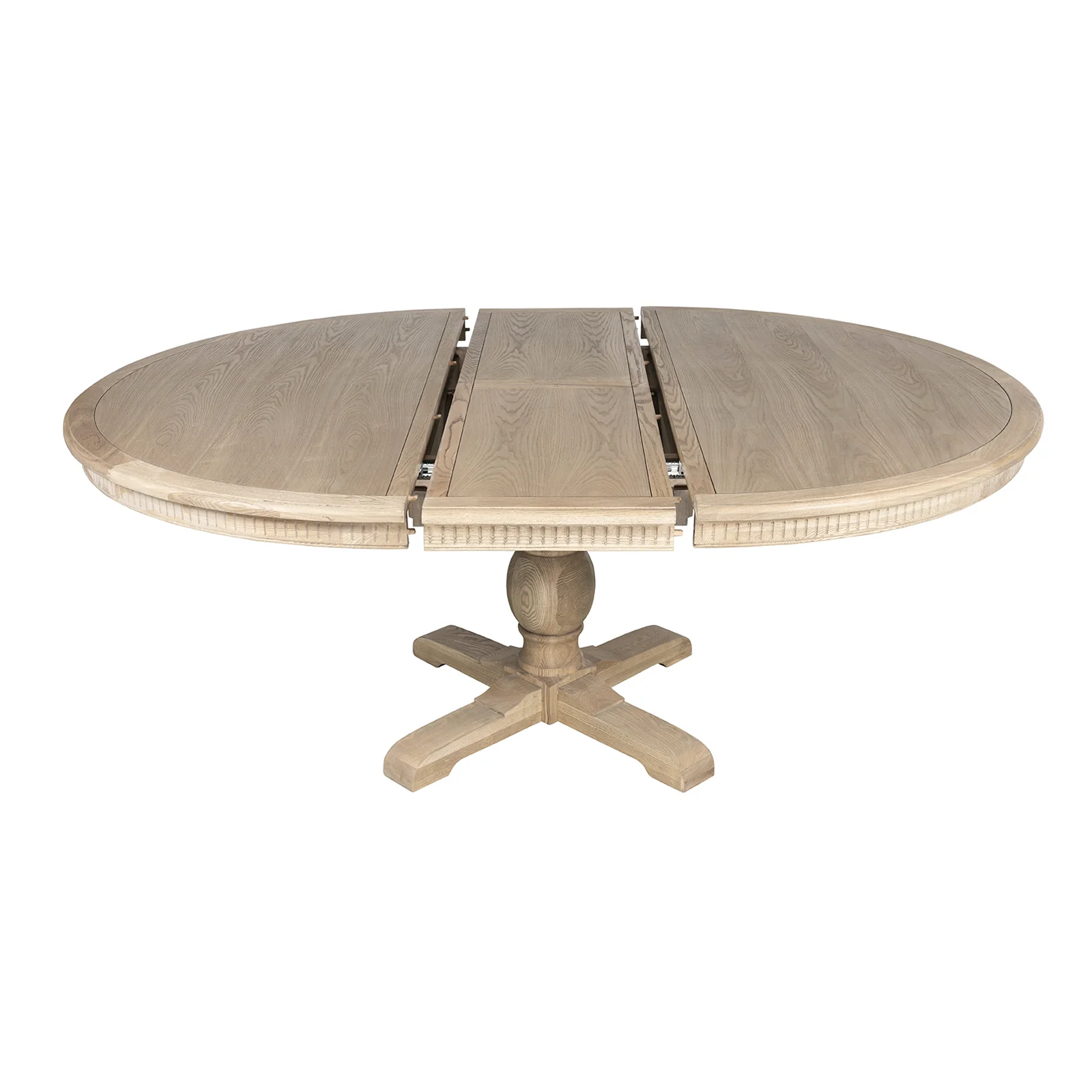 New England Hamptons Round Dining Table with Dentil Molding in Natural Ash Pedestal Base 150cm-190cm - Image 15