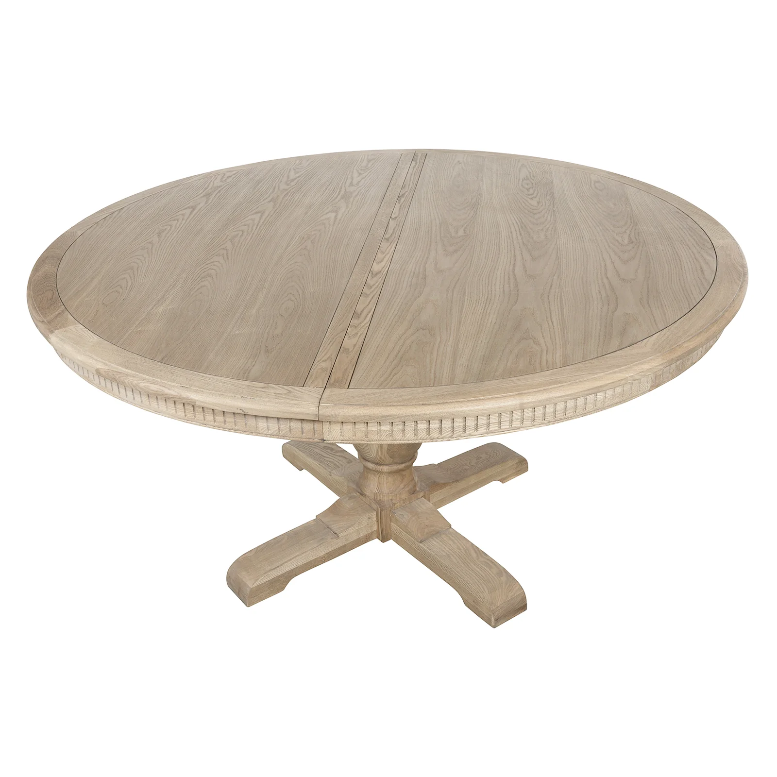New England Hamptons Round Dining Table with Dentil Molding in Natural Ash Pedestal Base 150cm-190cm - Image 19