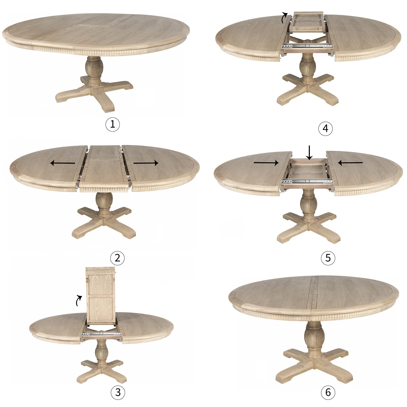 New England Hamptons Round Dining Table with Dentil Molding in Natural Ash Pedestal Base 150cm-190cm - Image 21