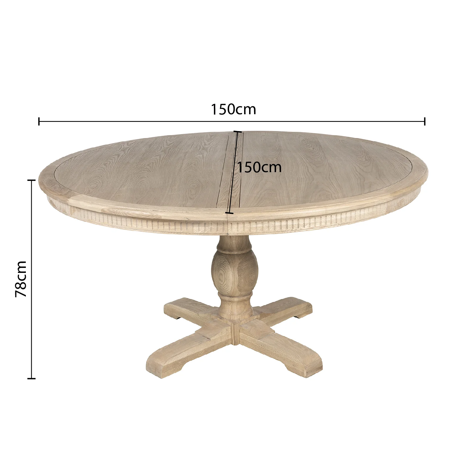 New England Hamptons Round Dining Table with Dentil Molding in Natural Ash Pedestal Base 150cm-190cm - Image 22