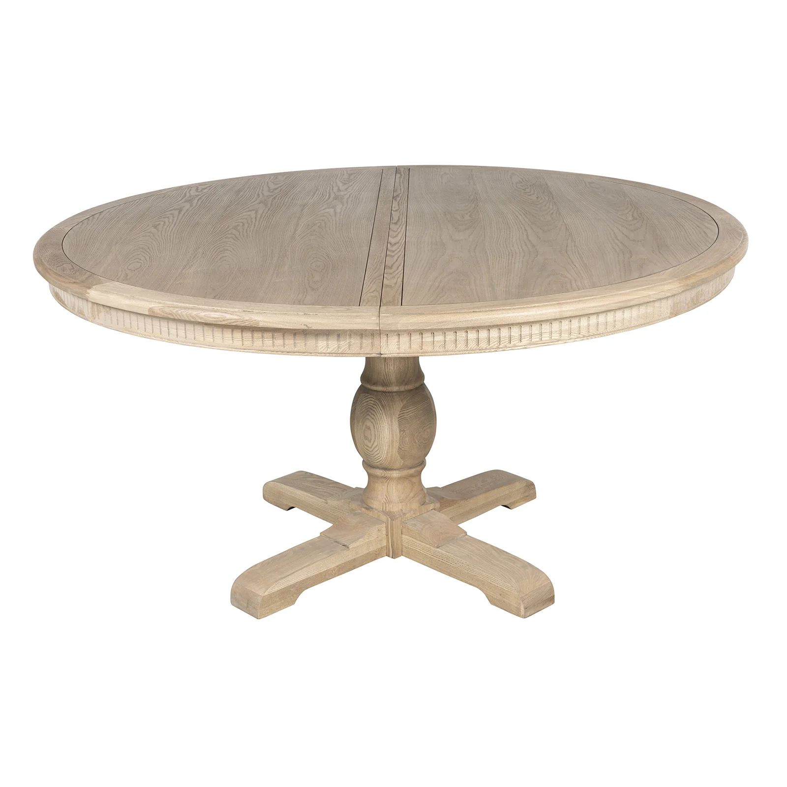 New England Hamptons Round Dining Table with Dentil Molding in Natural Ash Pedestal Base 150cm-190cm - Image 4