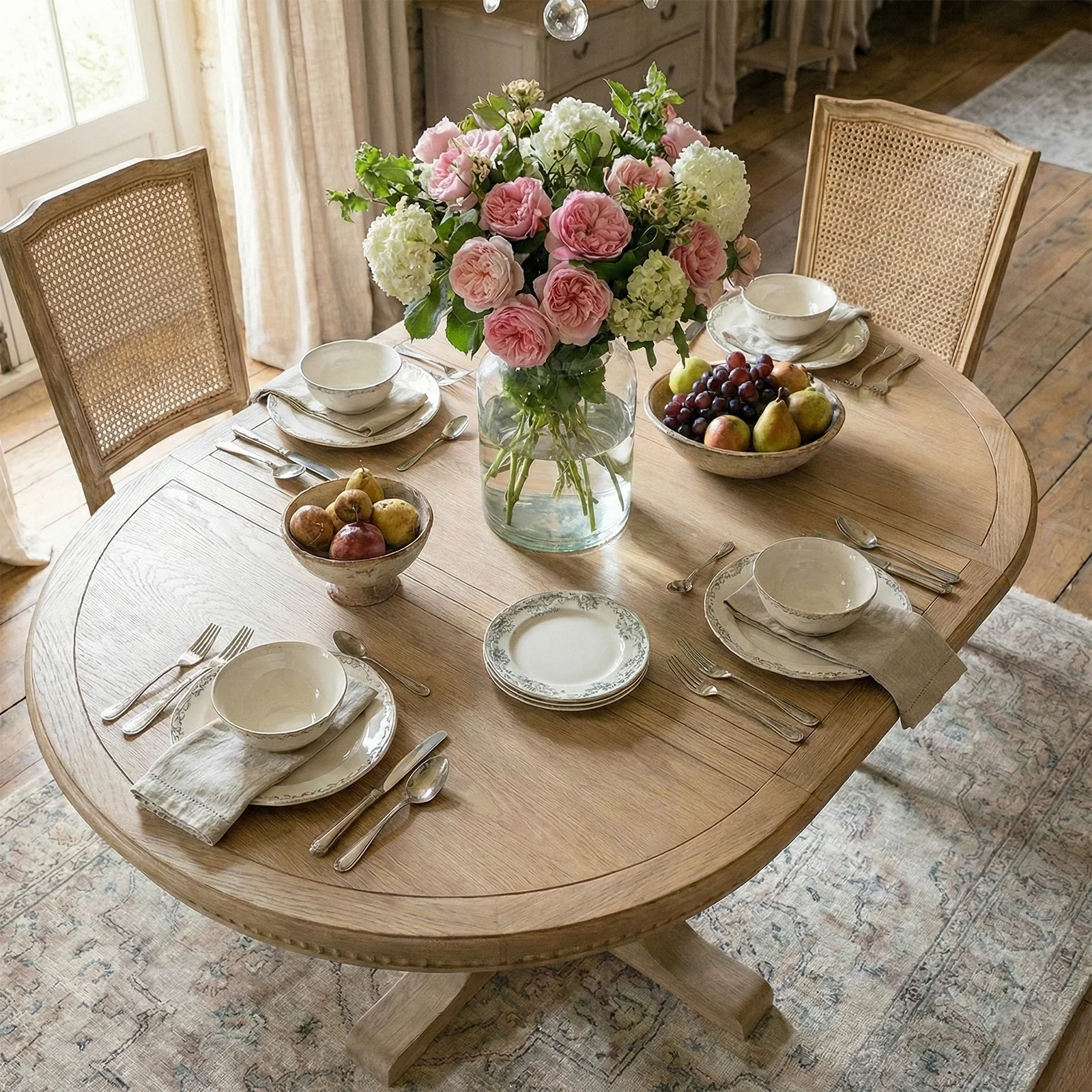 New England Hamptons Round Dining Table with Dentil Molding in Natural Ash Pedestal Base 150cm-190cm - Image 5
