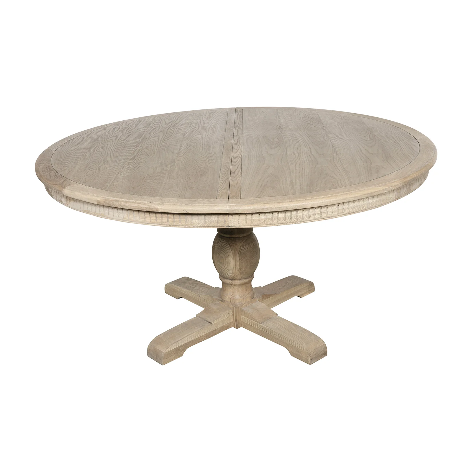 New England Hamptons Round Dining Table with Dentil Molding in Natural Ash Pedestal Base 150cm-190cm - Image 6