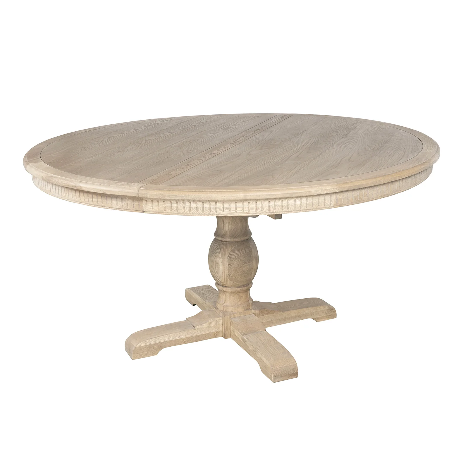 New England Hamptons Round Dining Table with Dentil Molding in Natural Ash Pedestal Base 150cm-190cm - Image 7