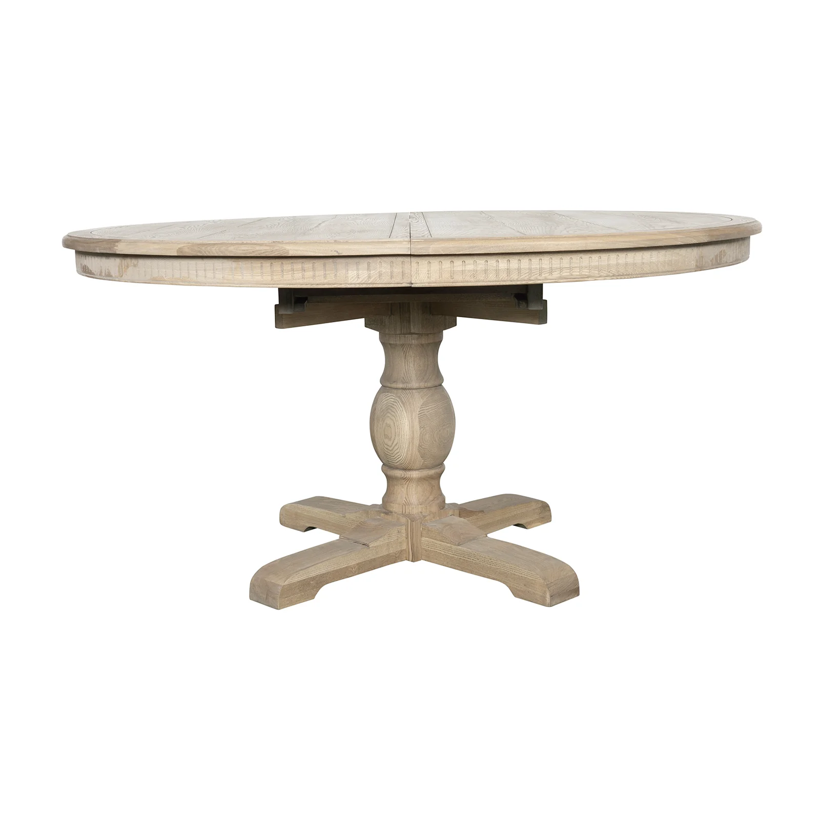 New England Hamptons Round Dining Table with Dentil Molding in Natural Ash Pedestal Base 150cm-190cm - Image 8