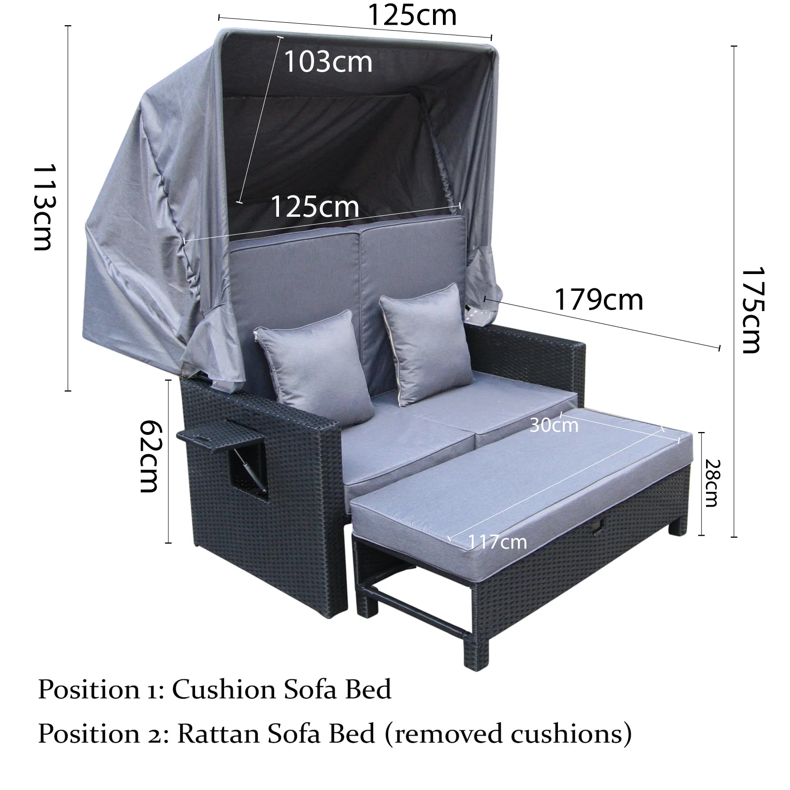 Outdoor Living Fiji Wicker Rattan Canopy Sofa Bed Sun Lounger with cushions - Image 13