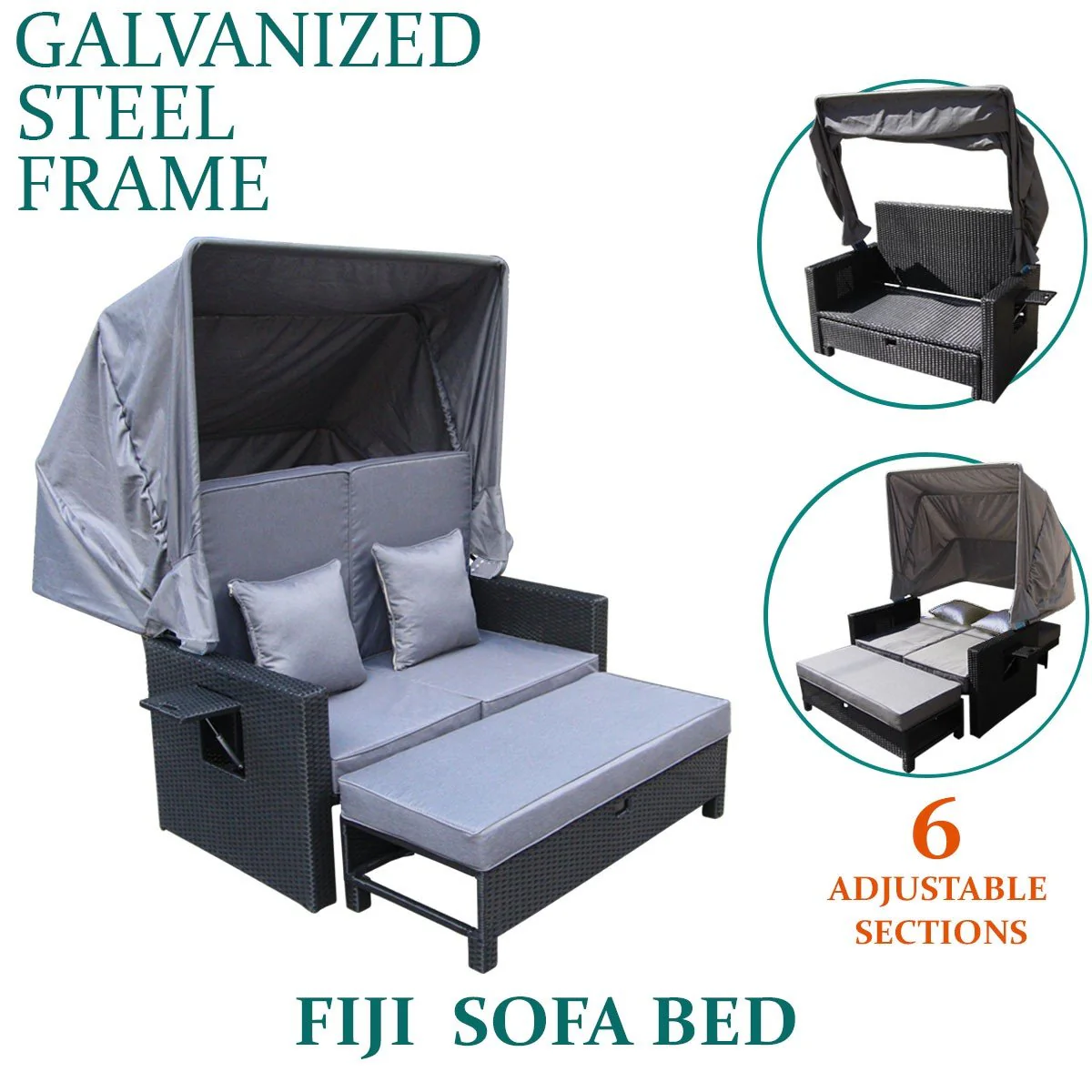 Outdoor Living Fiji Wicker Rattan Canopy Sofa Bed Sun Lounger with cushions - Image 9
