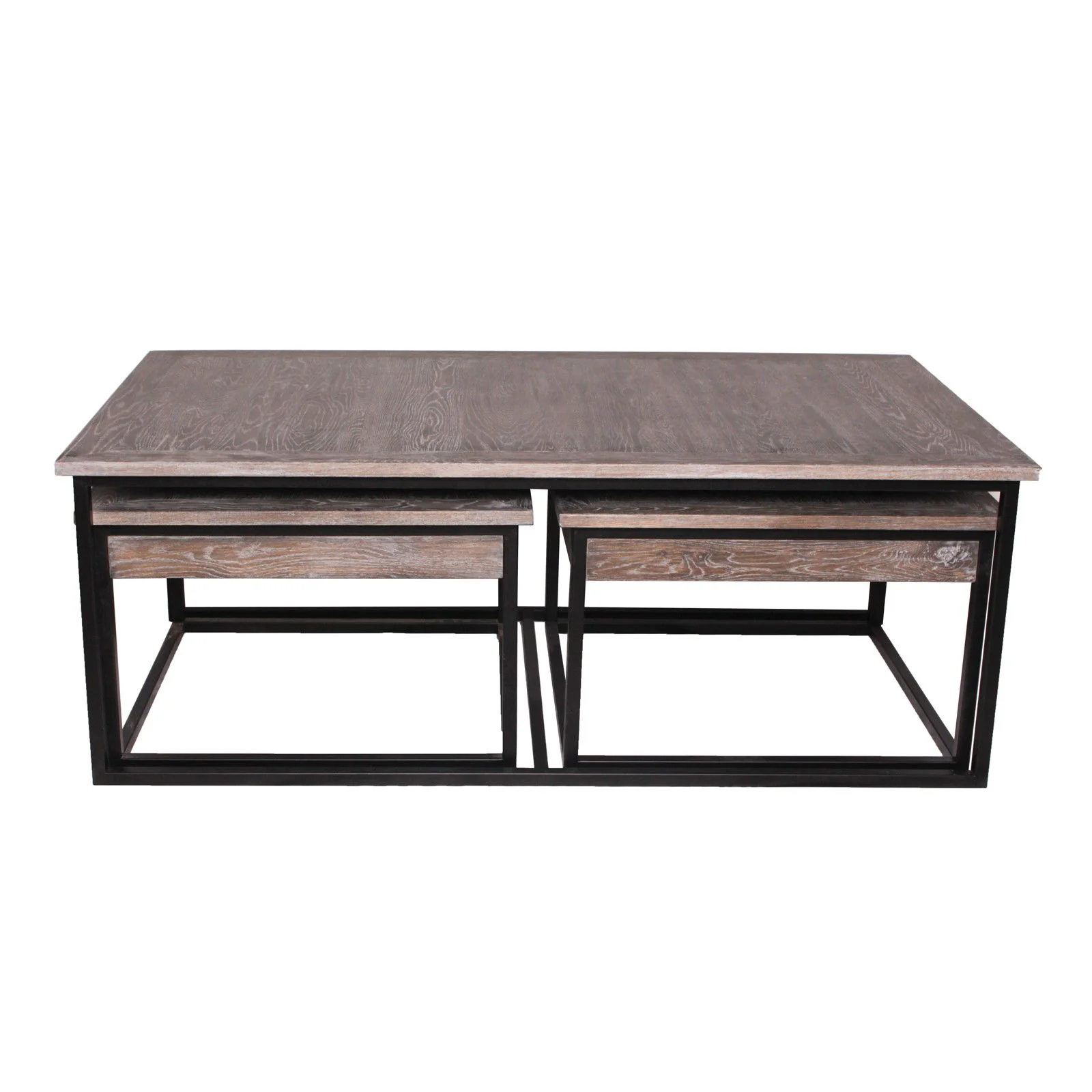 Urban Living Style 3-Piece Oak Wood & Iron Square Nesting Coffee Table Set - Image 3