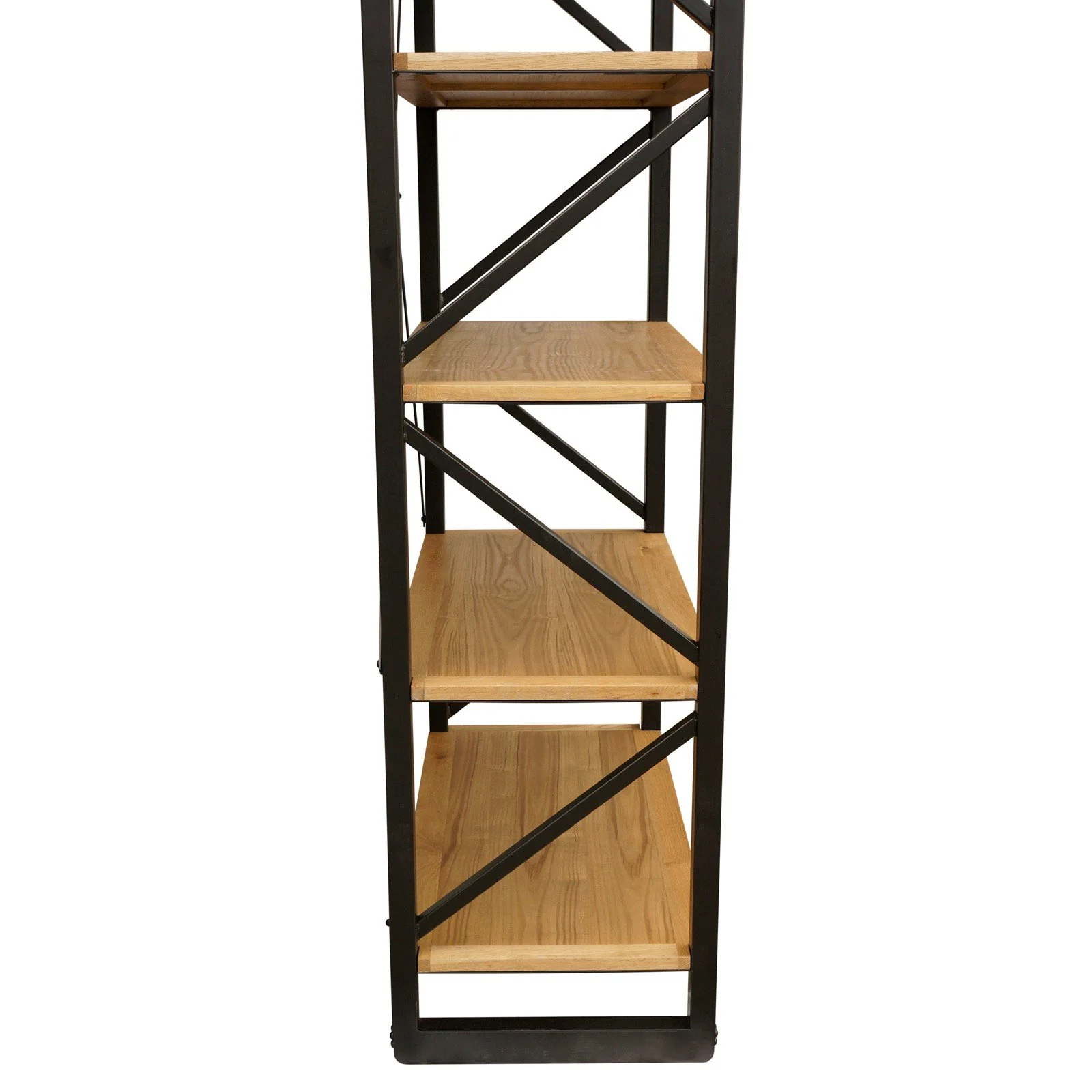 Urban Living Style 5-Tier Open Bookcase – Natural Oak Shelves with Black Iron Cross-Back Frame - Image 12