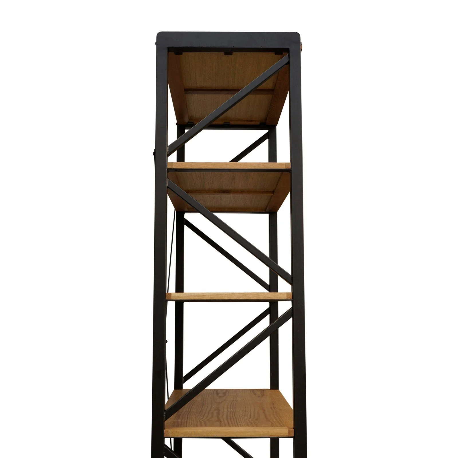 Urban Living Style 5-Tier Open Bookcase – Natural Oak Shelves with Black Iron Cross-Back Frame - Image 13