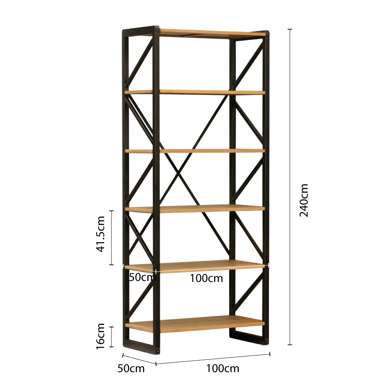 Urban Living Style 5-Tier Open Bookcase – Natural Oak Shelves with Black Iron Cross-Back Frame - Image 15