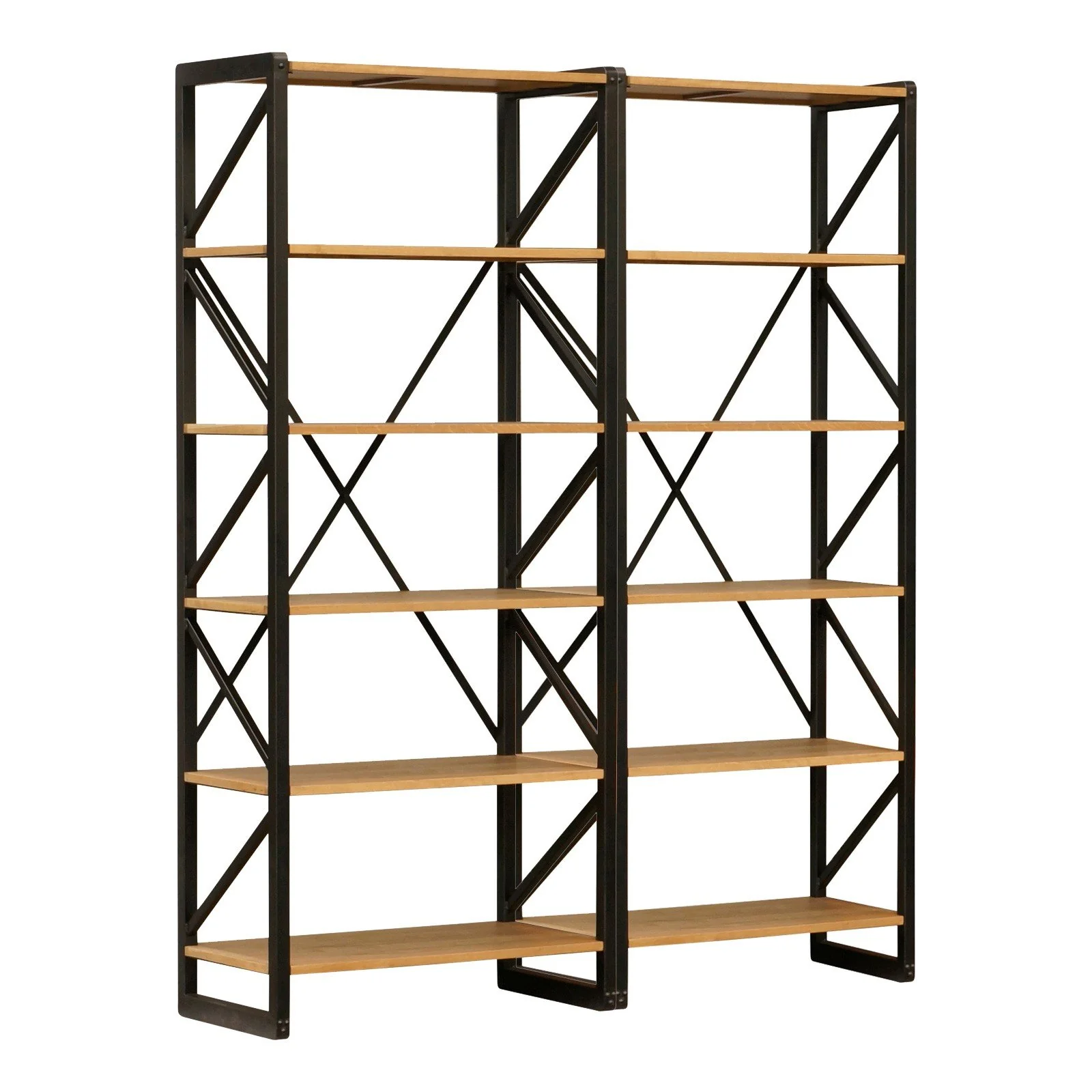 Urban Living Style 5-Tier Open Bookcase – Natural Oak Shelves with Black Iron Cross-Back Frame - Image 5