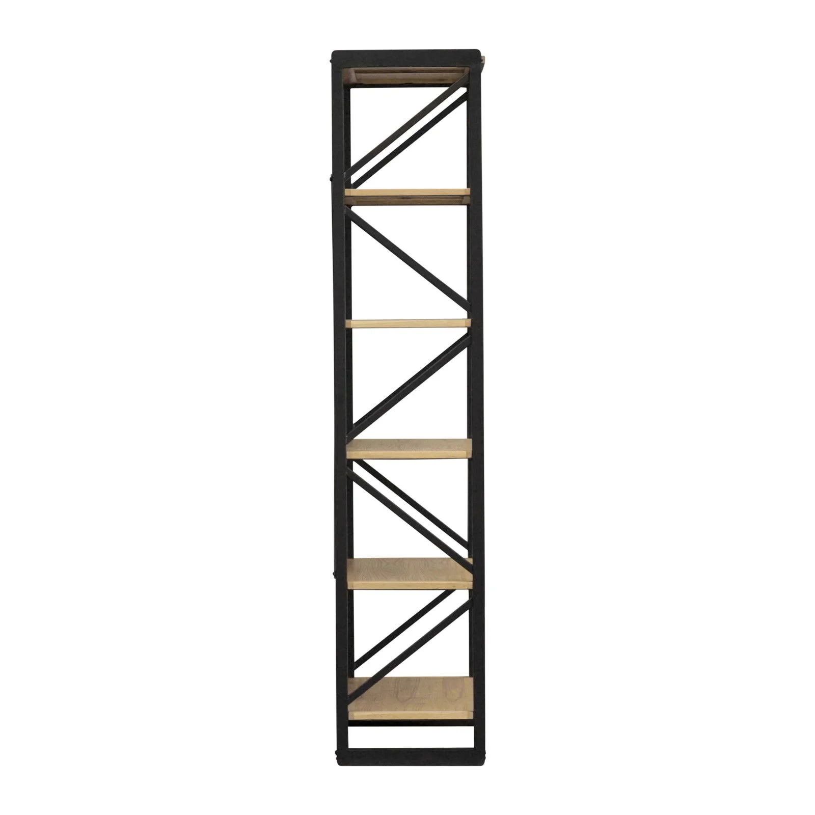 Urban Living Style 5-Tier Open Bookcase – Natural Oak Shelves with Black Iron Cross-Back Frame - Image 8