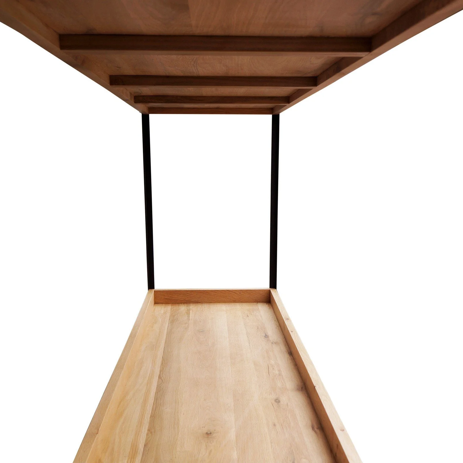 Urban Living Style Loft Two-Tier Solid Oak Timber Console Table with Black Metal Frame - Image 10