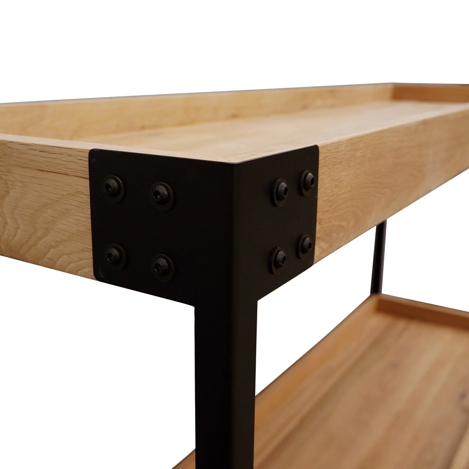 Urban Living Style Loft Two-Tier Solid Oak Timber Console Table with Black Metal Frame - Image 11