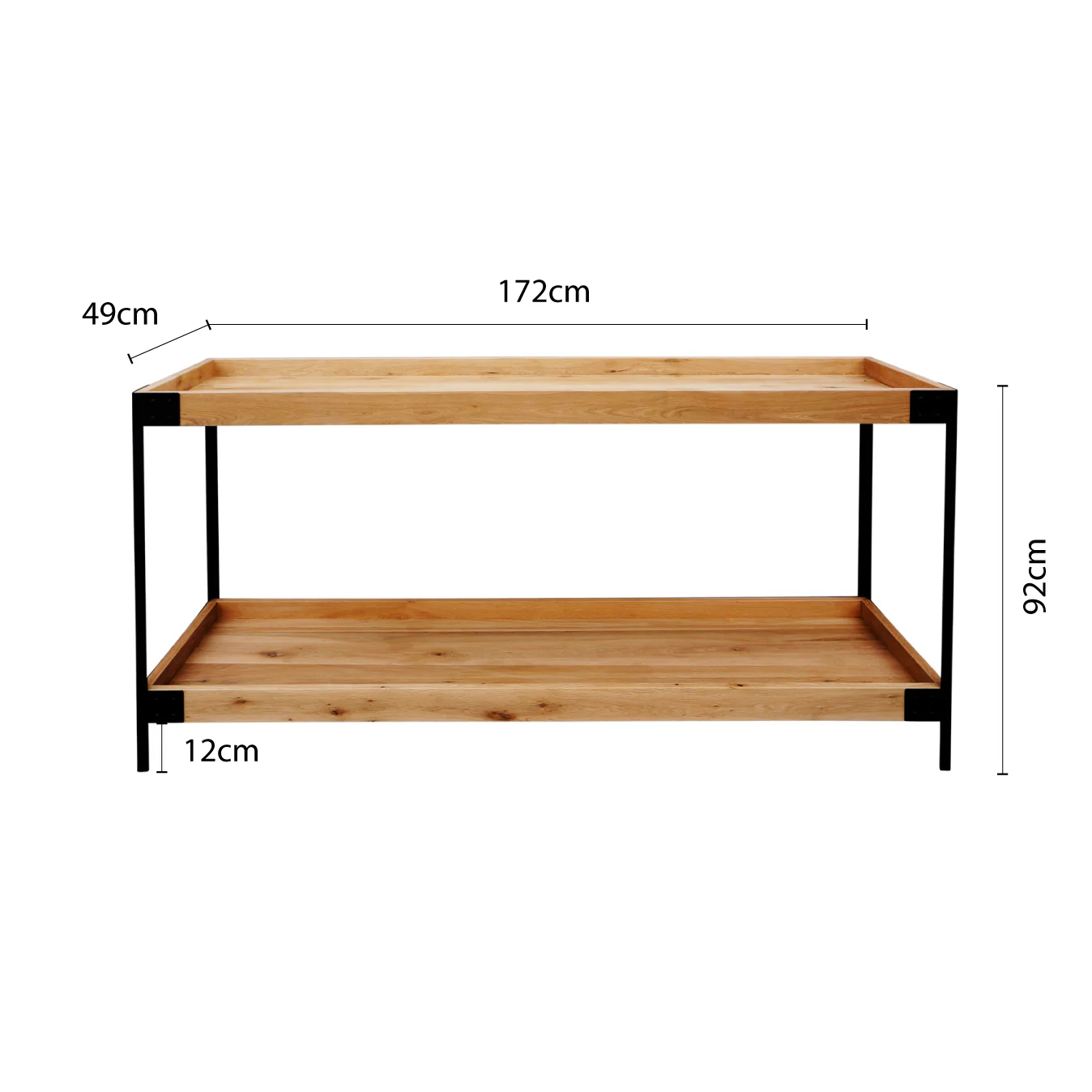Urban Living Style Loft Two-Tier Solid Oak Timber Console Table with Black Metal Frame - Image 13