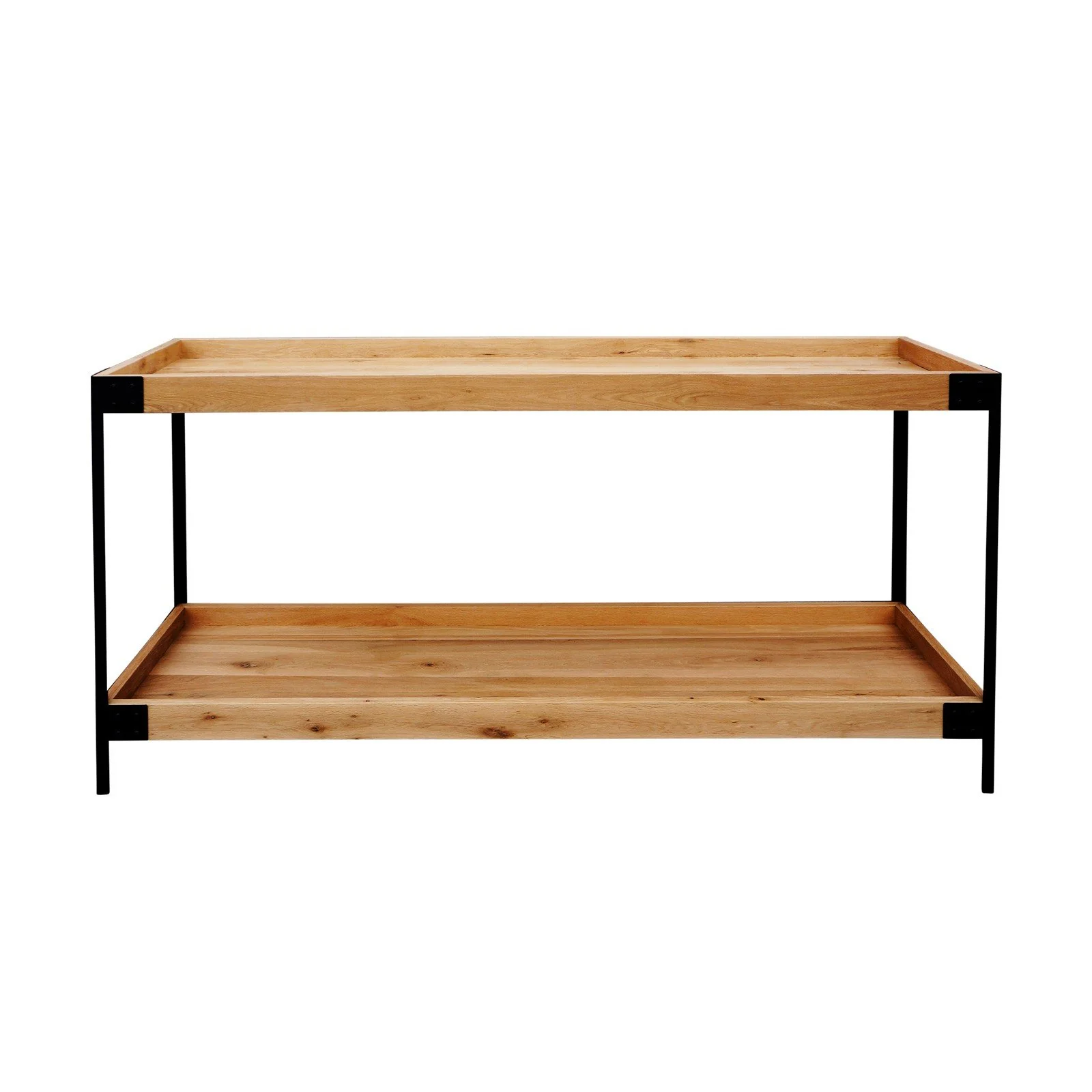 Urban Living Style Loft Two-Tier Solid Oak Timber Console Table with Black Metal Frame - Image 3