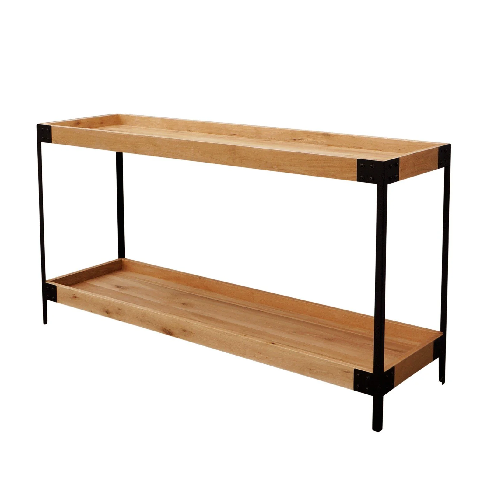 Urban Living Style Loft Two-Tier Solid Oak Timber Console Table with Black Metal Frame - Image 4