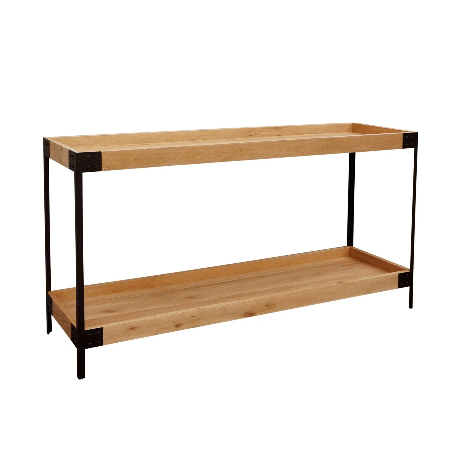Urban Living Style Loft Two-Tier Solid Oak Timber Console Table with Black Metal Frame - Image 5