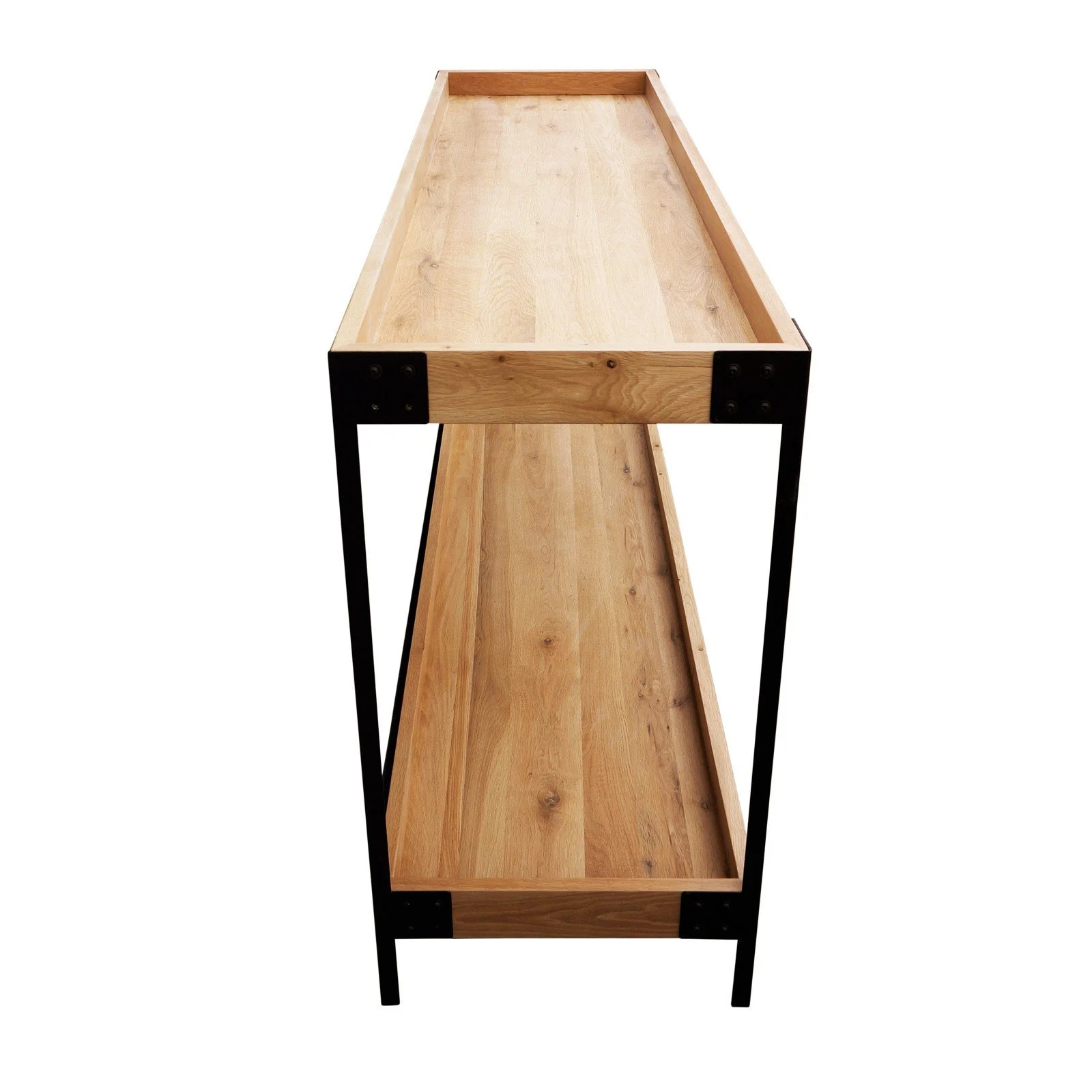 Urban Living Style Loft Two-Tier Solid Oak Timber Console Table with Black Metal Frame - Image 6
