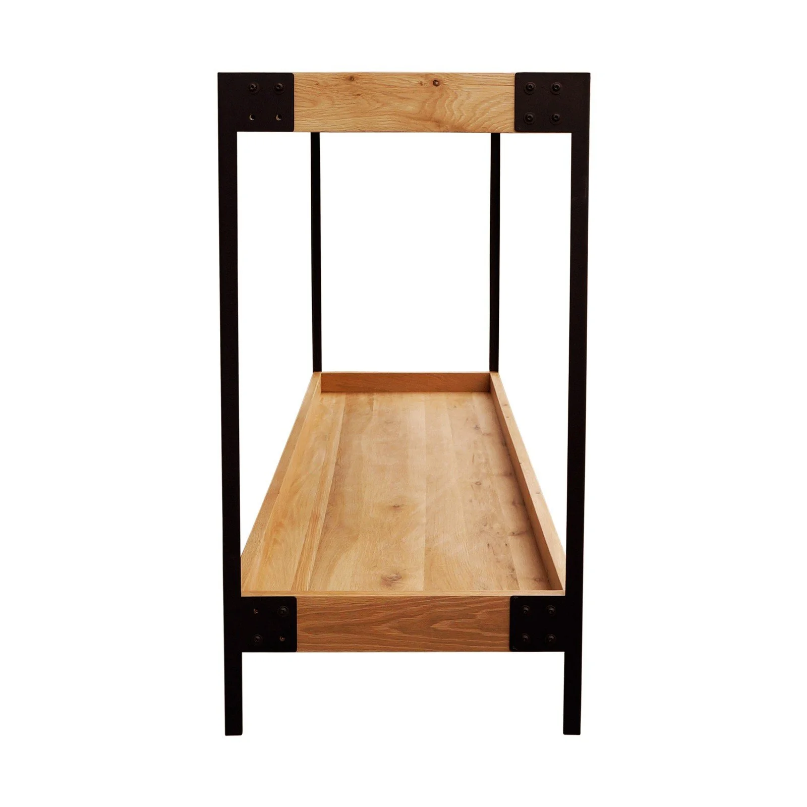 Urban Living Style Loft Two-Tier Solid Oak Timber Console Table with Black Metal Frame - Image 7