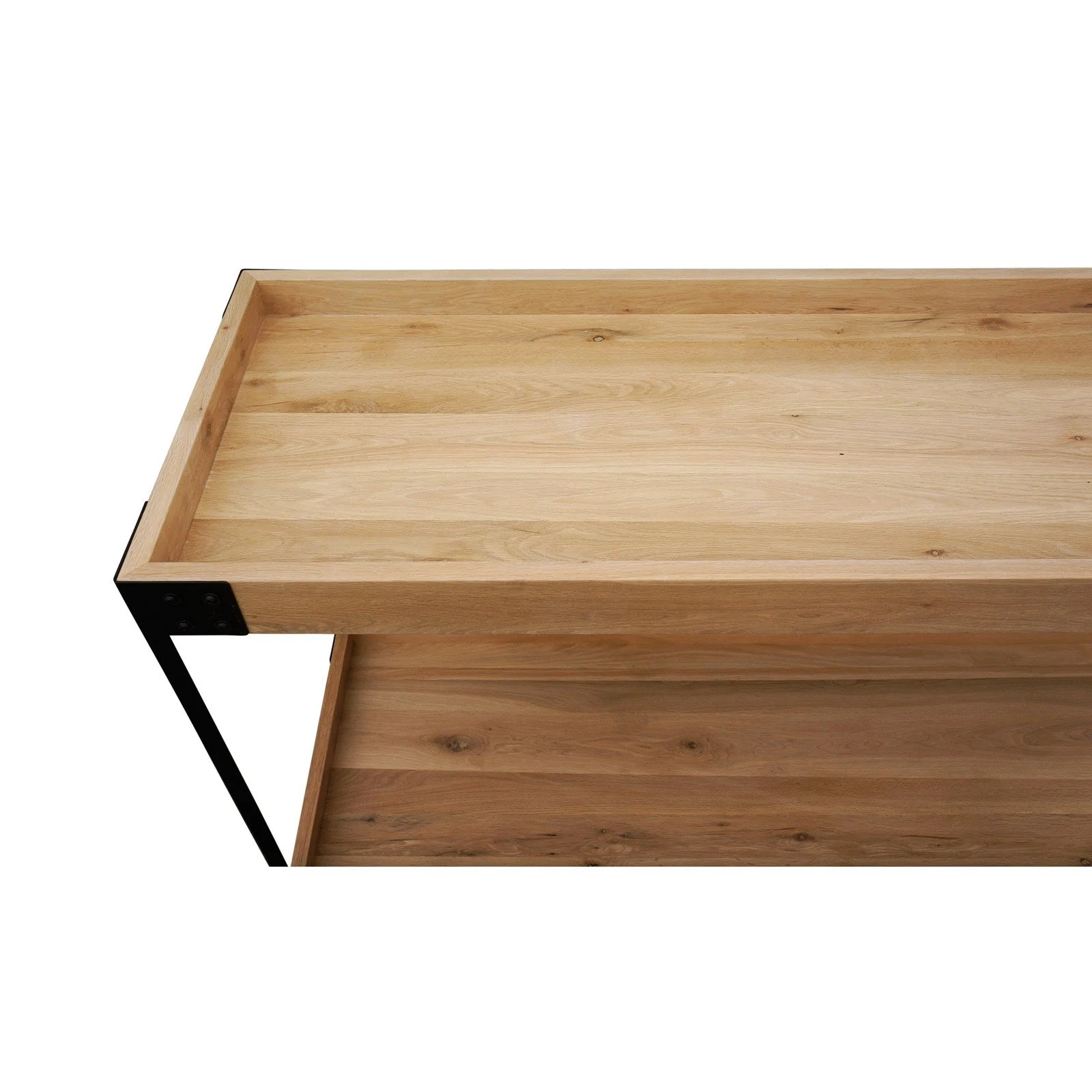 Urban Living Style Loft Two-Tier Solid Oak Timber Console Table with Black Metal Frame - Image 8