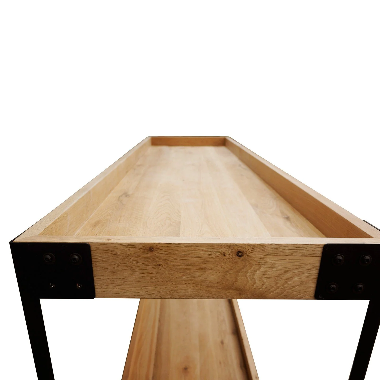 Urban Living Style Loft Two-Tier Solid Oak Timber Console Table with Black Metal Frame - Image 9