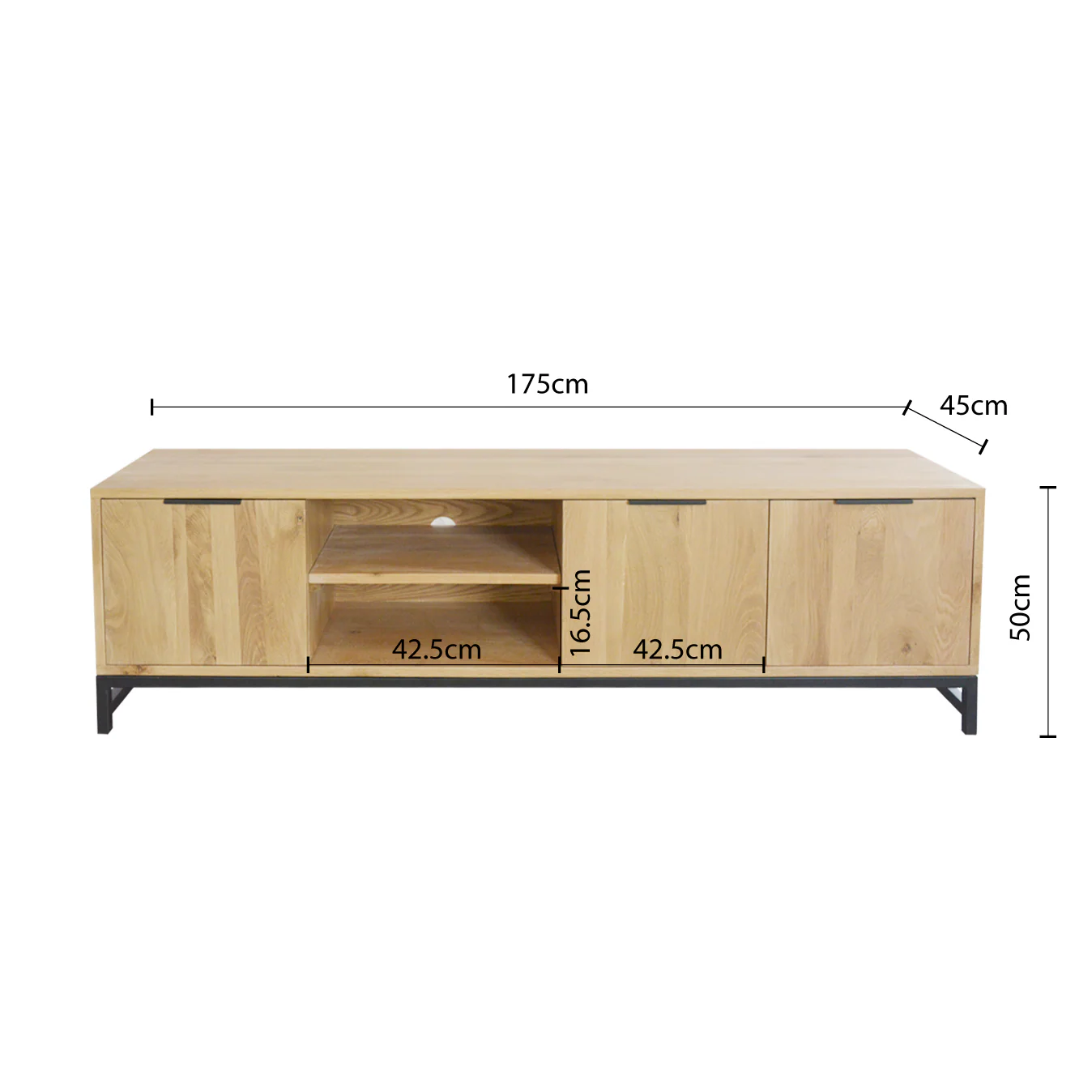 Urban Living Style Wooden TV Entertainment Unit with Iron Base, Open Shelving and Cabinet Storage - Image 10