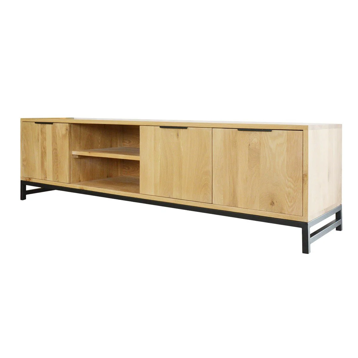 Urban Living Style Wooden TV Entertainment Unit with Iron Base, Open Shelving and Cabinet Storage - Image 3